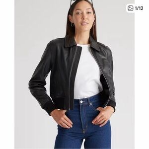 Quince black bomber leather jacket